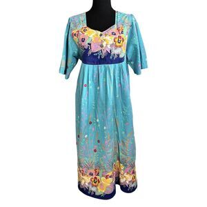 Vintage SANTE’ CLASSICS Blue Floral Kaftan Dress Muumuu